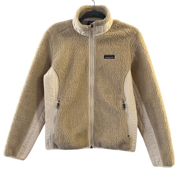 Vintage Patagonia Women's Synchilla Full Zip Jacket Sherpa Size Medium Cream - Picture 1 of 6